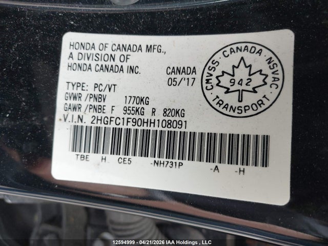 2HGFC1F90HH108091 Honda Civic Touring