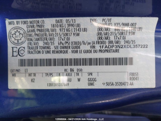 Продаж на аукціоні авто 2013 Ford Focus Titanium, vin: 1FADP3N2XDL357222, номер лоту: 12595004