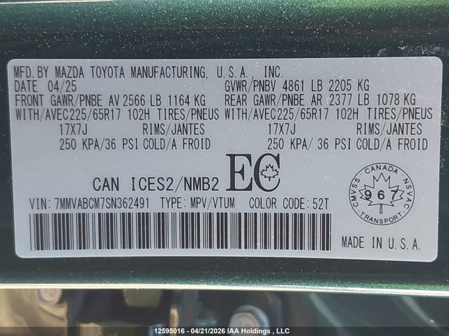 Aukcja sprzedaży 2025 Mazda Cx-50 Gs-l, vin: 7MMVABCM7SN362491, numer aukcji: 12595016