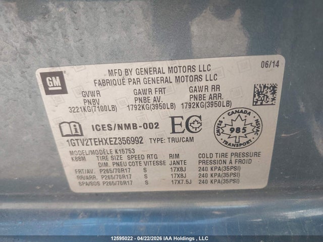 1GTV2TEHXEZ356992 GMC SIERRA 1500