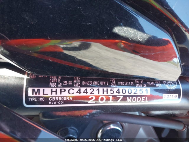 MLHPC4421H5400251 Honda Cbr500 Ra-abs