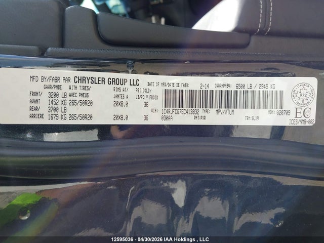 Продаж на аукціоні авто 2014 Jeep Grand Cherokee Overland, vin: 1C4RJFCG7EC413832, номер лоту: 12595036