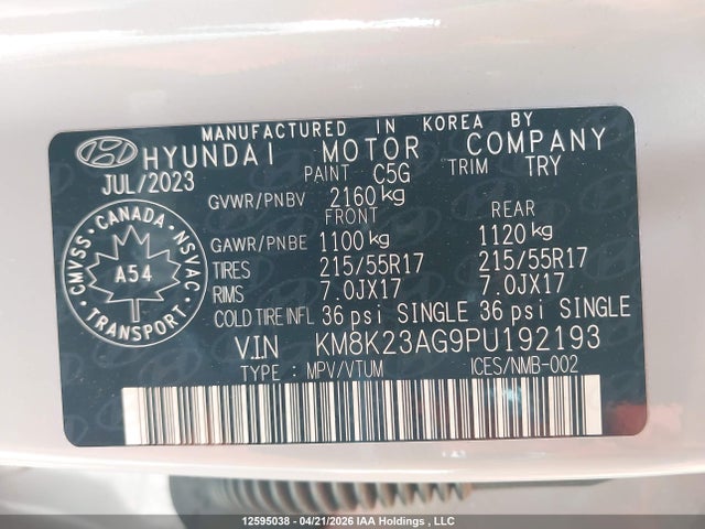 KM8K23AG9PU192193 Hyundai Kona Electric Preferred
