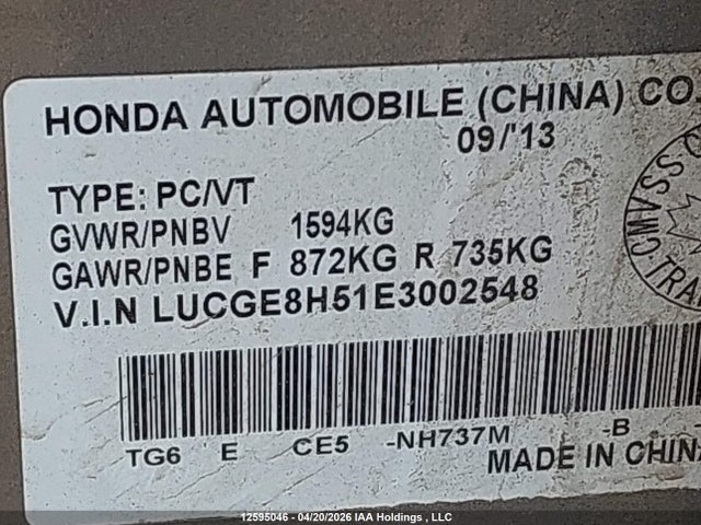 LUCGE8H51E3002548 Honda FIT LX