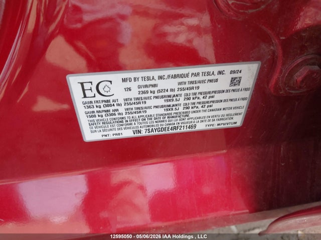 Tesla Model Y Long Range 2024 7SAYGDEE4RF211469 Image 9