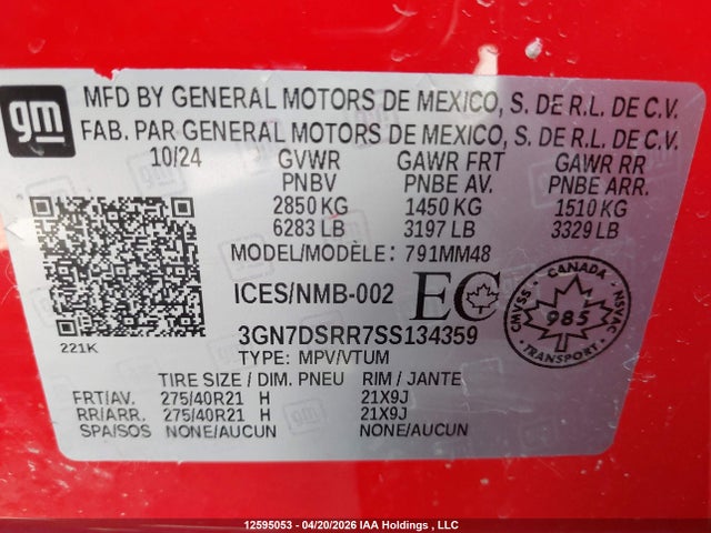 2025 Chevrolet Equinox Ev Rs მანქანა იყიდება აუქციონზე, vin: 3GN7DSRR7SS134359, აუქციონის ნომერი: 12595053