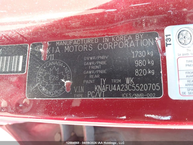 Aukcja sprzedaży 2012 Kia Forte 2.0l Ex, vin: KNAFU4A23C5520705, numer aukcji: 12584568