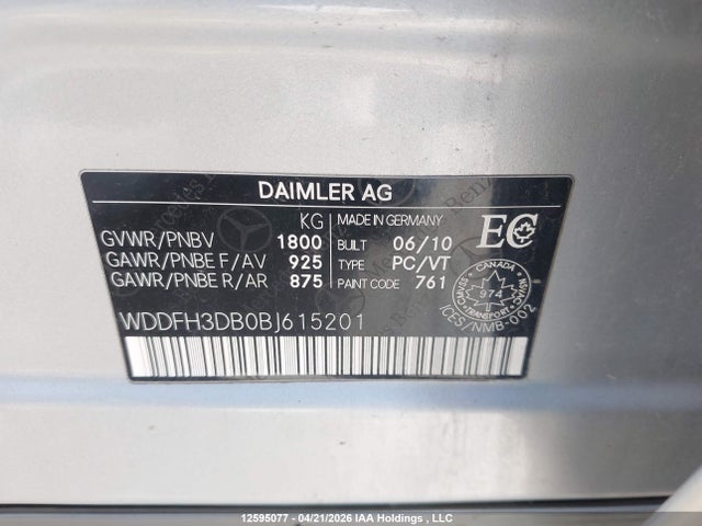 Aukcja sprzedaży 2011 Mercedes-benz B200, vin: WDDFH3DB0BJ615201, numer aukcji: 12595077