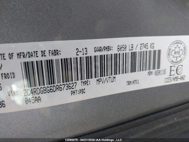 Aukcja sprzedaży 2013 Dodge Grand Caravan Se/sxt, vin: 2C4RDGBG6DR673627, numer aukcji: 12595079