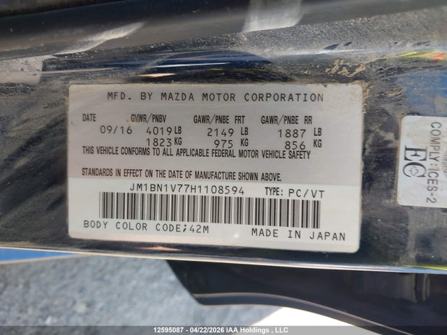 JM1BN1V77H1108594 Mazda Mazda3 Gs