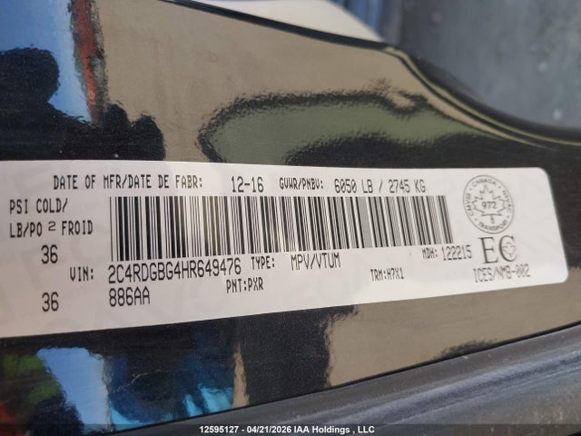 Продаж на аукціоні авто 2017 Dodge Grand Caravan Se, vin: 2C4RDGBG4HR649476, номер лоту: 12595127