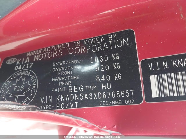 Продажа на аукционе авто 2013 Kia Rio Ex/sx, vin: KNADN5A3XD6768657, номер лота: 12595133