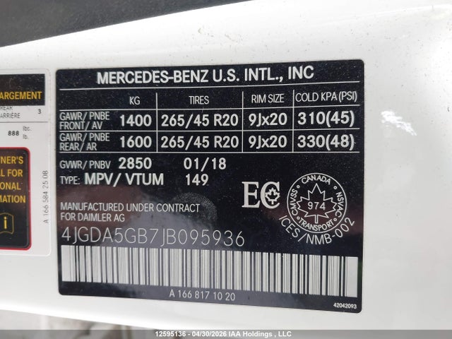 Продажа на аукционе авто 2018 Mercedes-benz Gle 400 4matic, vin: 4JGDA5GB7JB095936, номер лота: 12595136