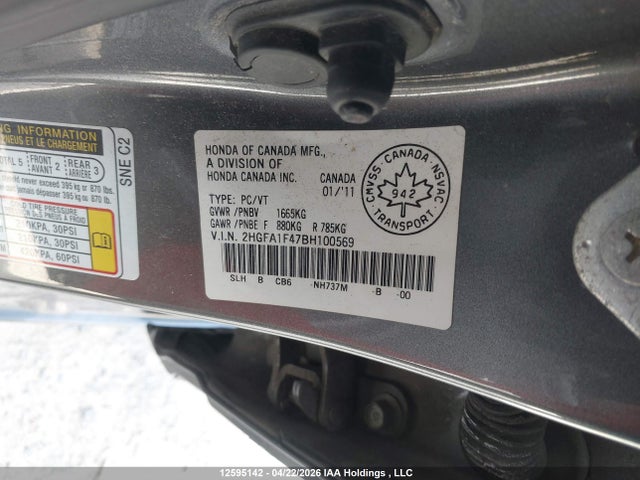 Aukcja sprzedaży 2011 Honda Civic Sdn, vin: 2HGFA1F47BH100569, numer aukcji: 12595142