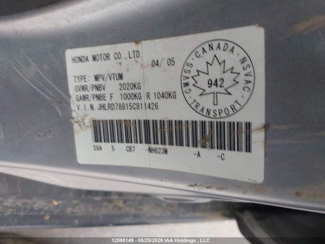 Продаж на аукціоні авто 2005 Honda Cr-v Ex, vin: JHLRD78815C811426, номер лоту: 12595149