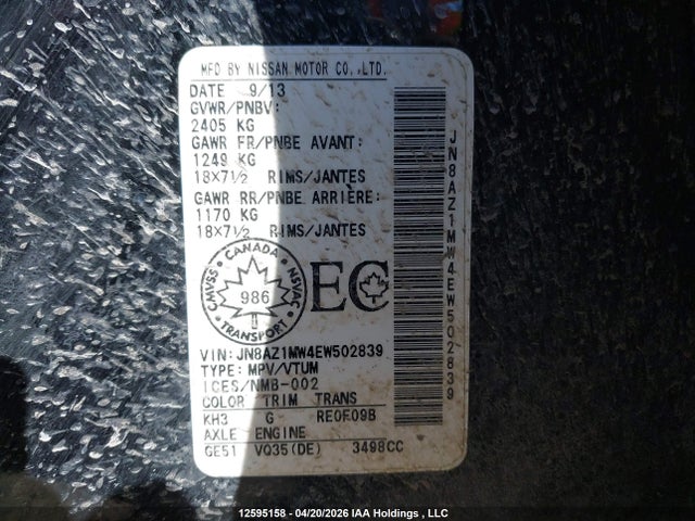 JN8AZ1MW4EW502839 Nissan Murano S/sl/sv/le