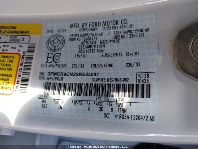 3FMCR9CN2SRE44087 Ford Bronco Sport Outer Banks
