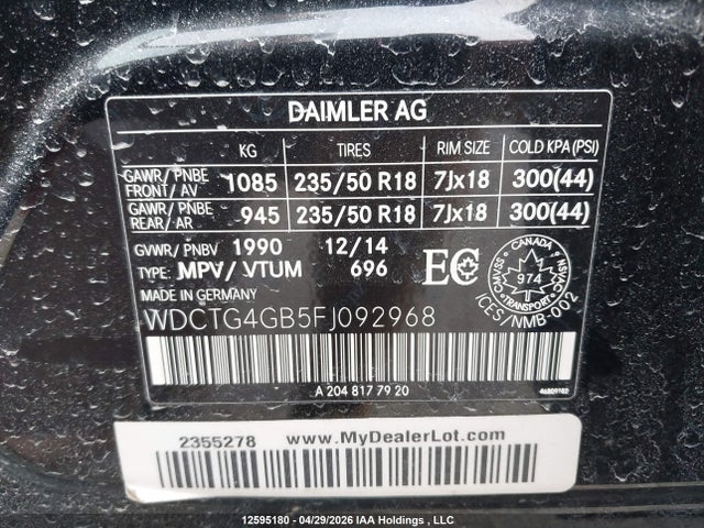 WDCTG4GB5FJ092968 Mercedes-Benz Gla 250 4matic