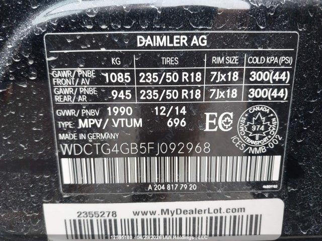 WDCTG4GB5FJ092968 Mercedes-Benz Gla 250 4matic