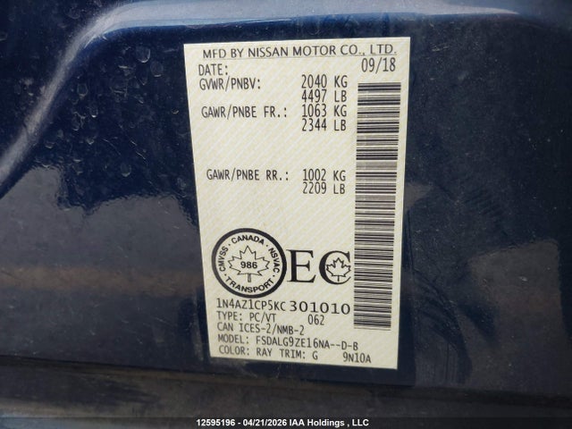 1N4AZ1CP5KC301010 Nissan Leaf S/sl/sv