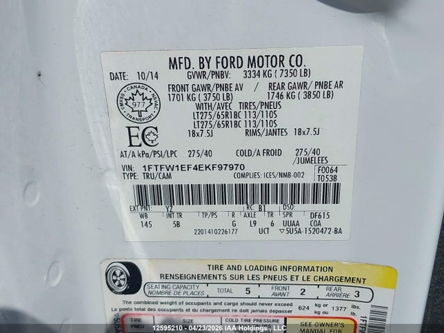 Ford F150 Supercrew 2014 1FTFW1EF4EKF97970 Image 9