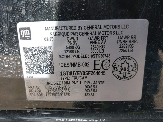 12595213 :رقم المزاد ، 1GT4UYEY0SF264645 vin ، 2025 Gmc Sierra 3500hd , Standard Bed, Denali Ultimate, 4wd مزاد بيع