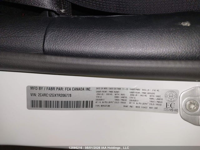 Продажа на аукционе авто 2026 Chrysler Grand Caravan Sxt, vin: 2C4RC1ZGXTR206778, номер лота: 12595216