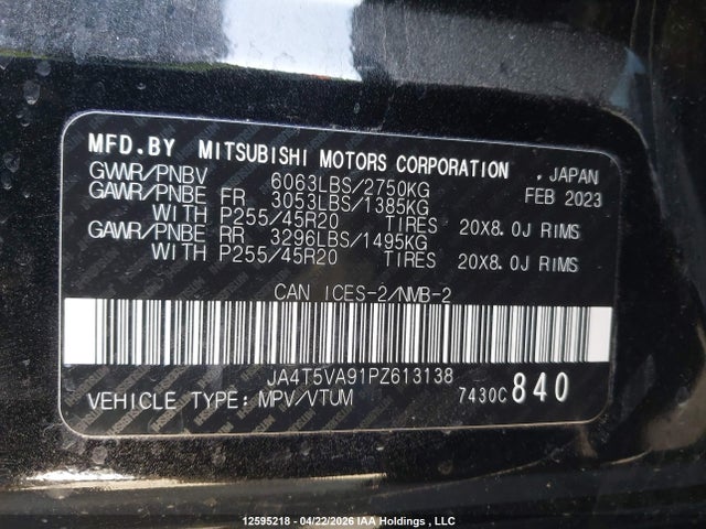 Продажа на аукционе авто 2023 Mitsubishi Outlander Phev Gt, vin: JA4T5VA91PZ613138, номер лота: 12595218