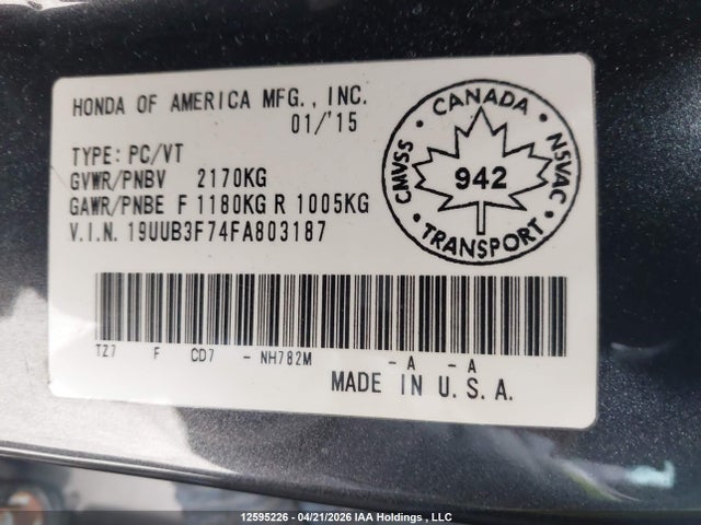 Продаж на аукціоні авто 2015 Acura Tlx Elite, vin: 19UUB3F74FA803187, номер лоту: 12595226