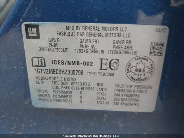 1GTV2MEC3HZ305798 GMC Sierra 1500 Sle