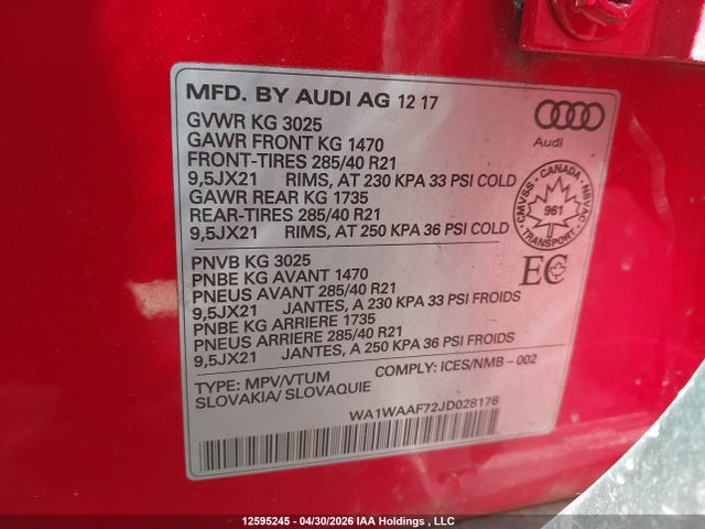 Aukcja sprzedaży 2018 Audi Q7 3.0t Technik, vin: WA1WAAF72JD028176, numer aukcji: 12595245
