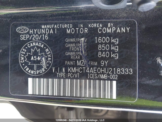 KMHCT4AE0HU218333 Hyundai Accent