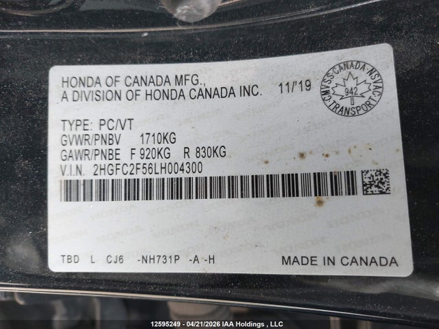 Продаж на аукціоні авто 2020 Honda Civic Lx, vin: 2HGFC2F56LH004300, номер лоту: 12595249