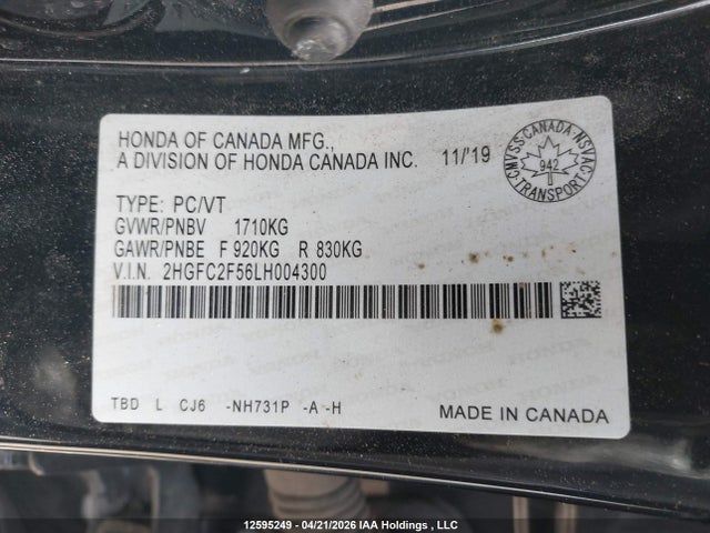 Продаж на аукціоні авто 2020 Honda Civic Lx, vin: 2HGFC2F56LH004300, номер лоту: 12595249