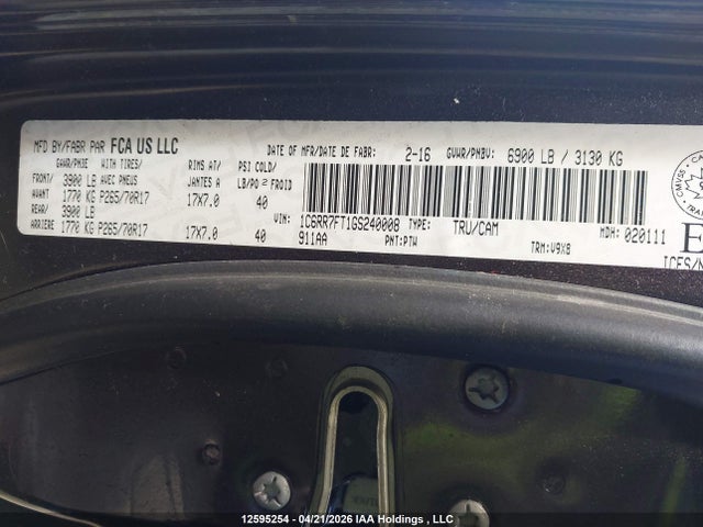 Продажа на аукционе авто 2016 Ram 1500 St, vin: 1C6RR7FT1GS240008, номер лота: 12595254