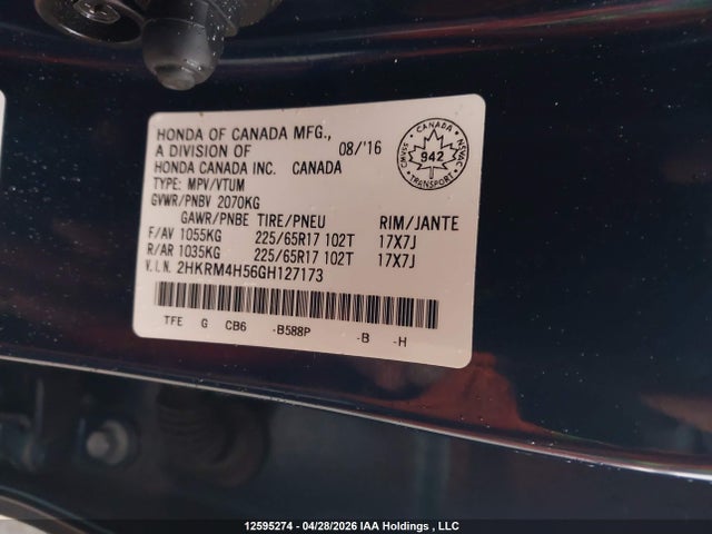 Aukcja sprzedaży 2016 Honda Cr-v Ex, vin: 2HKRM4H56GH127173, numer aukcji: 12595274