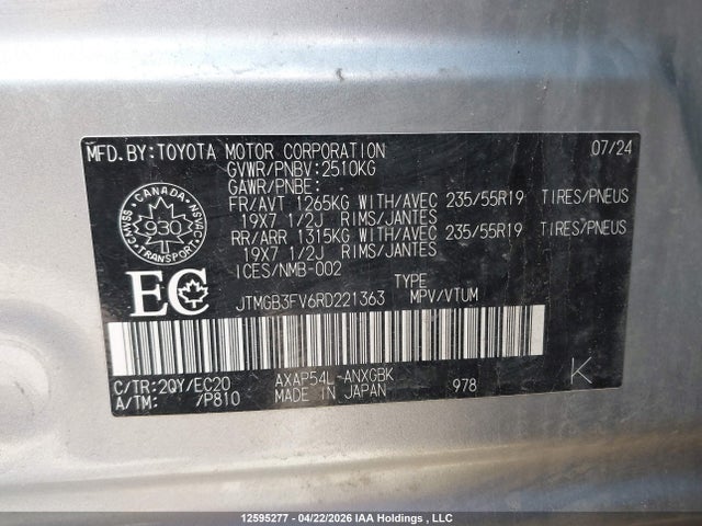 2024 Toyota Rav4 Prime Xse მანქანა იყიდება აუქციონზე, vin: JTMGB3FV6RD221363, აუქციონის ნომერი: 12595277