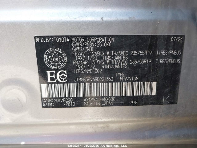 2024 Toyota Rav4 Prime Xse მანქანა იყიდება აუქციონზე, vin: JTMGB3FV6RD221363, აუქციონის ნომერი: 12595277