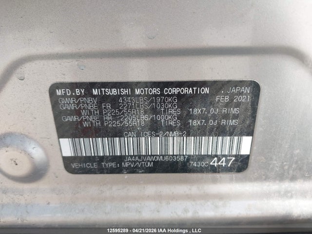 JA4AJVAW0MU603587 Mitsubishi Rvr Gt/le/se/sel