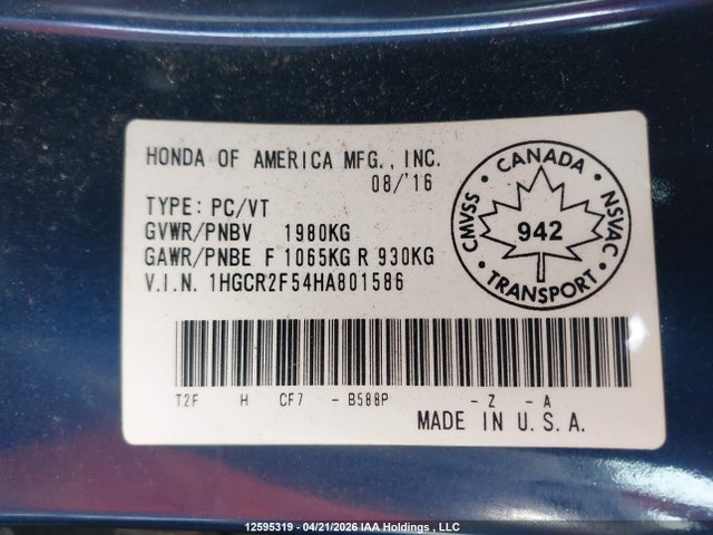 1HGCR2F54HA801586 Honda Accord
