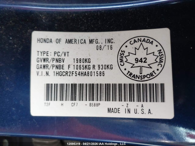 1HGCR2F54HA801586 Honda Accord