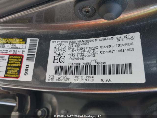 12595323 :رقم المزاد ، 3TYDZ5BN4PT018056 vin ، 2023 Toyota Tacoma Double Cab/sr5/trd Sport/trd Off Road مزاد بيع