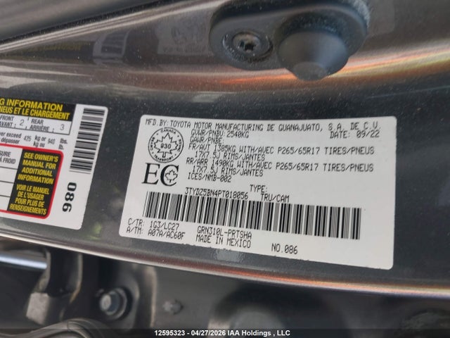 12595323 :رقم المزاد ، 3TYDZ5BN4PT018056 vin ، 2023 Toyota Tacoma Double Cab/sr5/trd Sport/trd Off Road مزاد بيع