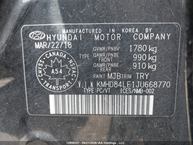 KMHD84LF1JU668770 Hyundai ELANTRA GL