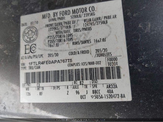 Продажа на аукционе авто 2010 Ford Ranger, vin: 1FTLR4FE0APA76775, номер лота: 12595335