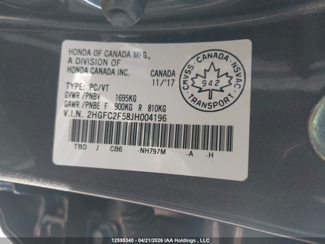 2HGFC2F58JH004196 Honda Civic Lx