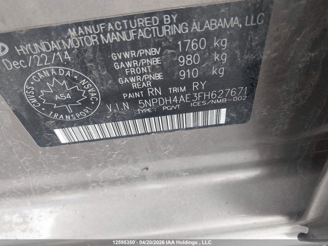 Продаж на аукціоні авто 2015 Hyundai Elantra Se/sport/limited, vin: 5NPDH4AE3FH627671, номер лоту: 12595350