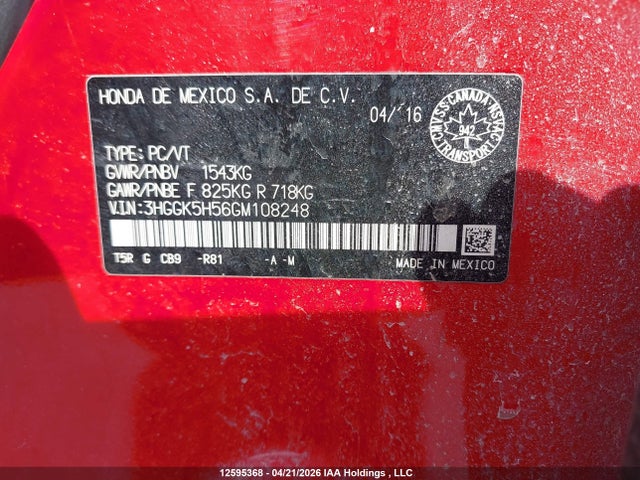 3HGGK5H56GM108248 Honda FIT LX