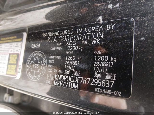 12574981 :رقم المزاد ، KNDPUCDF7R7295637 vin ، 2024 Kia Sportage Lx/x-line مزاد بيع