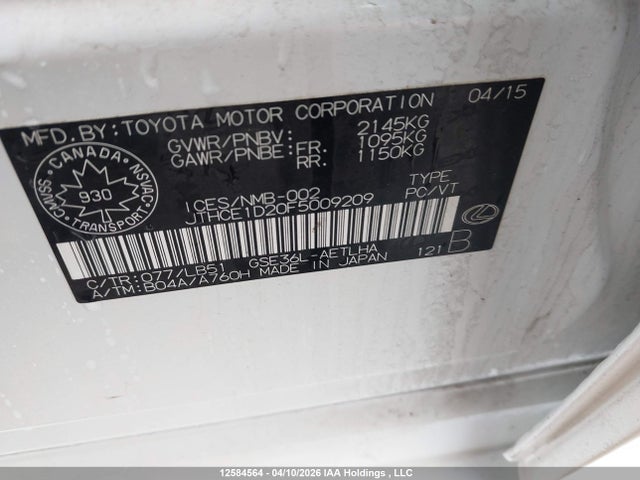 12584564 :رقم المزاد ، JTHCE1D20F5009209 vin ، 2015 Lexus Is 350 مزاد بيع